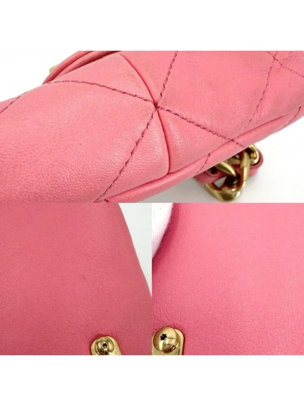 Chanel Big Shoulder Bag Mini Quilted Chain Turnlock Mini CC Logo Leather Pink